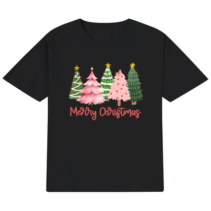 Merry Christmas Pink Christmas Trees - Kids 100% Soft Cotton T-Shirt