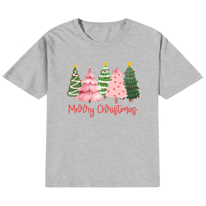 Merry Christmas Pink Christmas Trees - Kids 100% Soft Cotton T-Shirt