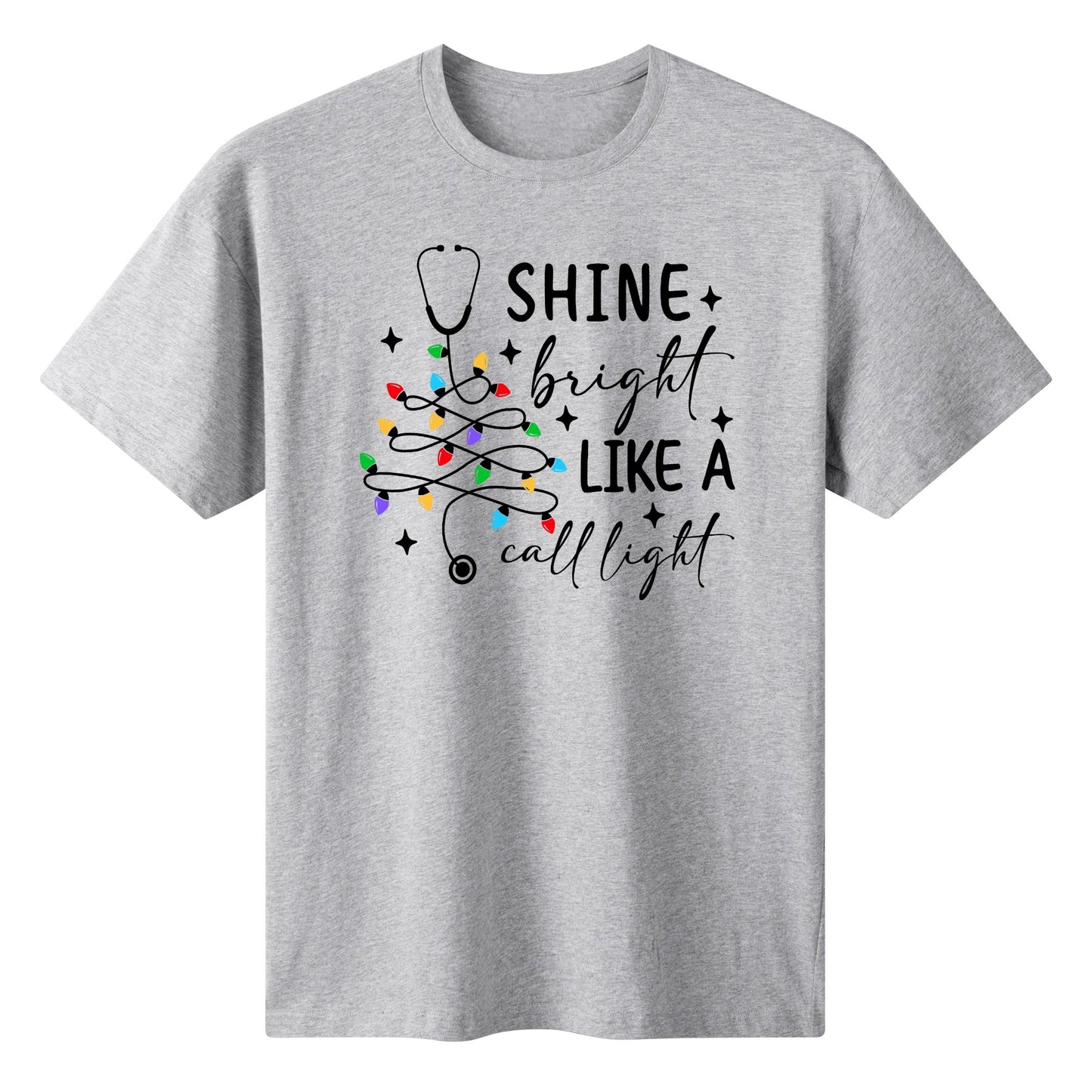 Shine Bright Like A Call Light - Womens 100% Soft Cotton Nurse Christmas T-Shirt