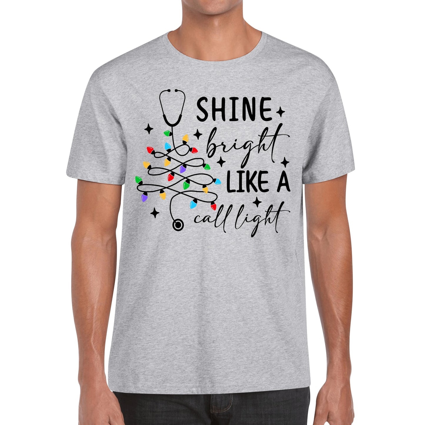 Shine Bright Like A Call Light - Mens 100% Soft Cotton Nurse Christmas T-Shirt