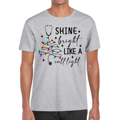 Shine Bright Like A Call Light - Mens 100% Soft Cotton Nurse Christmas T-Shirt