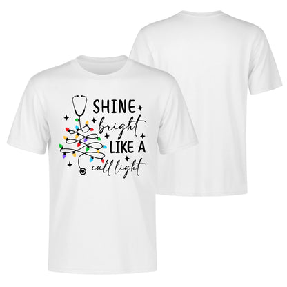 Shine Bright Like A Call Light - Mens 100% Soft Cotton Nurse Christmas T-Shirt