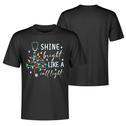 Shine Bright Like A Call Light - Mens 100% Soft Cotton Nurse Christmas T-Shirt