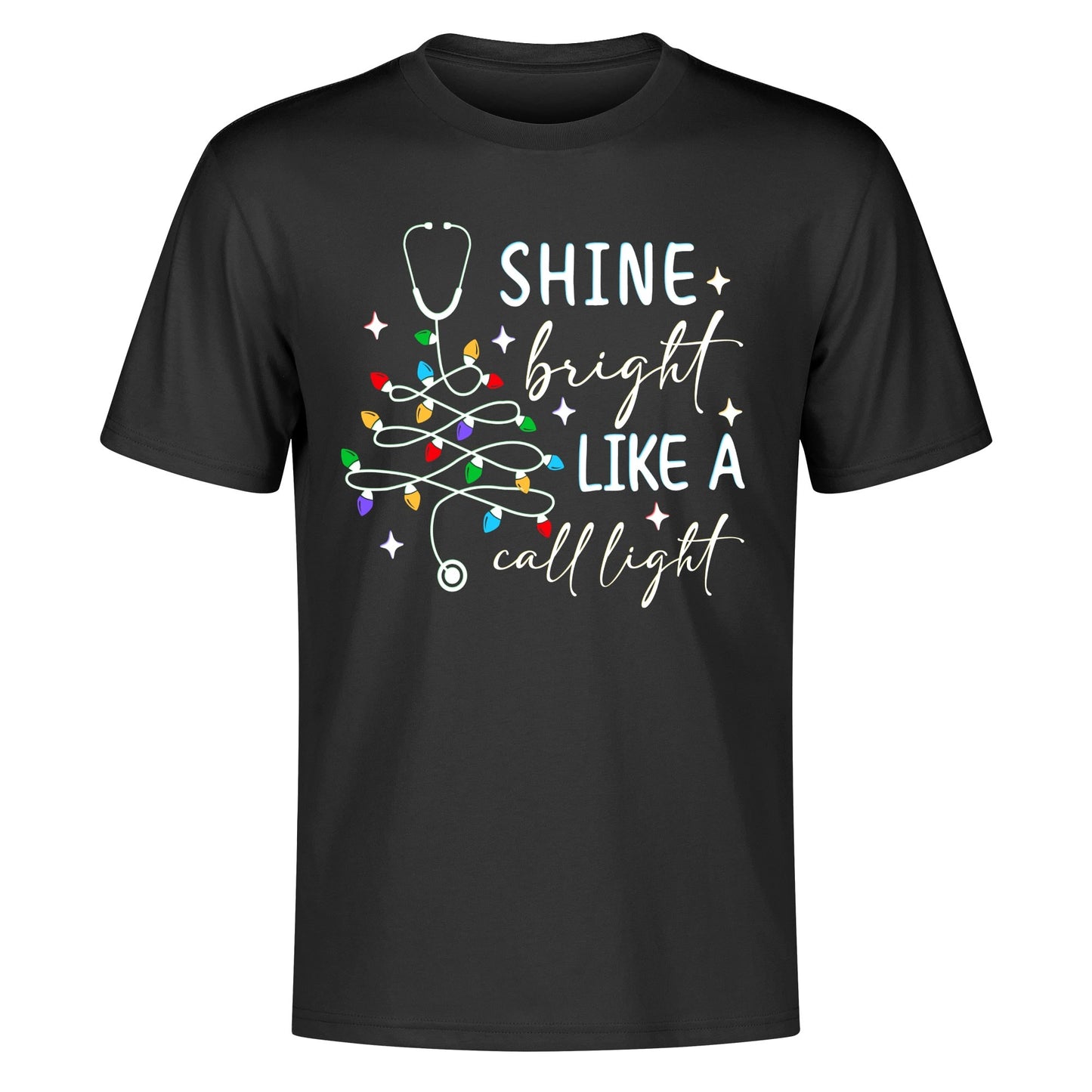 Shine Bright Like A Call Light - Mens 100% Soft Cotton Nurse Christmas T-Shirt