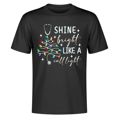 Shine Bright Like A Call Light - Mens 100% Soft Cotton Nurse Christmas T-Shirt