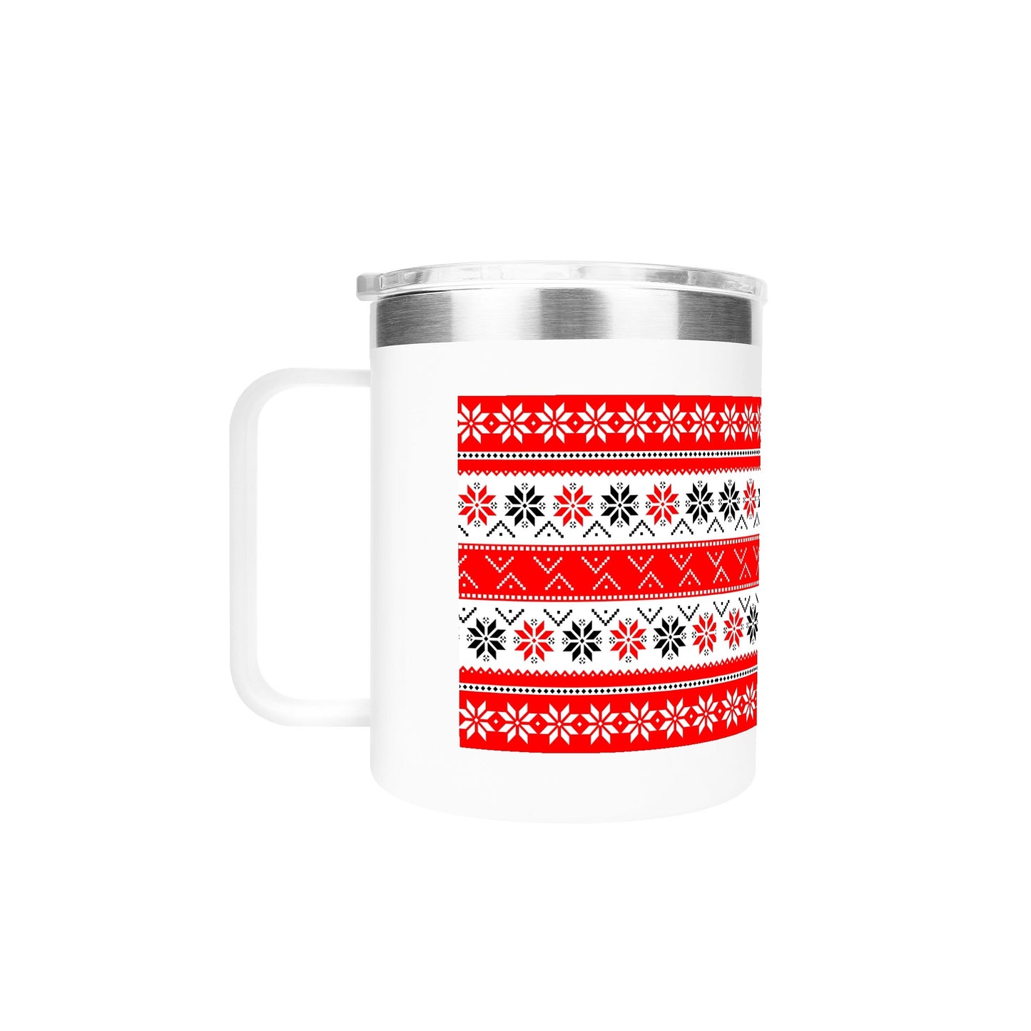 Ugly Sweater Motif – 12oz Stainless Steel Coffee Mug with Lid