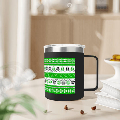 Ugly Sweater Motif – 12oz Stainless Steel Coffee Mug with Lid