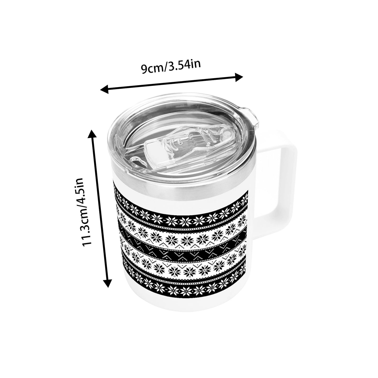 Ugly Sweater Motif – 12oz Stainless Steel Coffee Mug with Lid