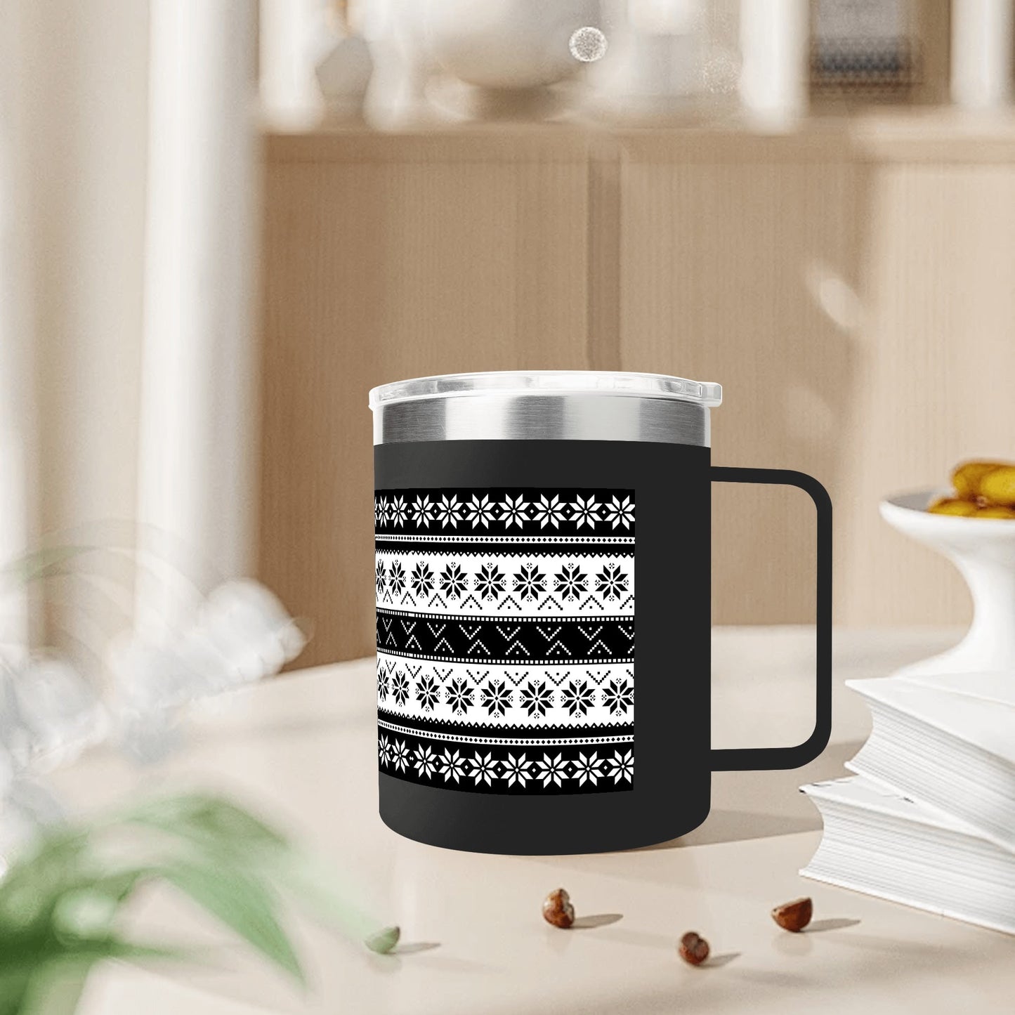 Ugly Sweater Motif – 12oz Stainless Steel Coffee Mug with Lid