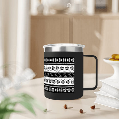 Ugly Sweater Motif – 12oz Stainless Steel Coffee Mug with Lid