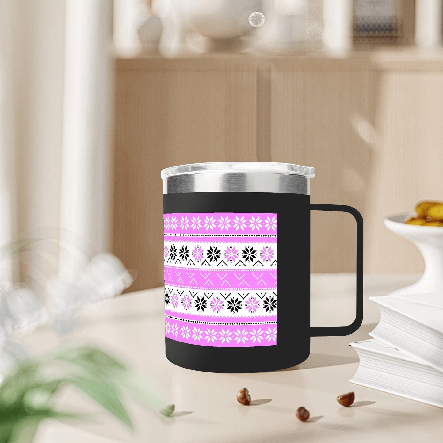 Ugly Sweater Motif – 12oz Stainless Steel Coffee Mug with Lid