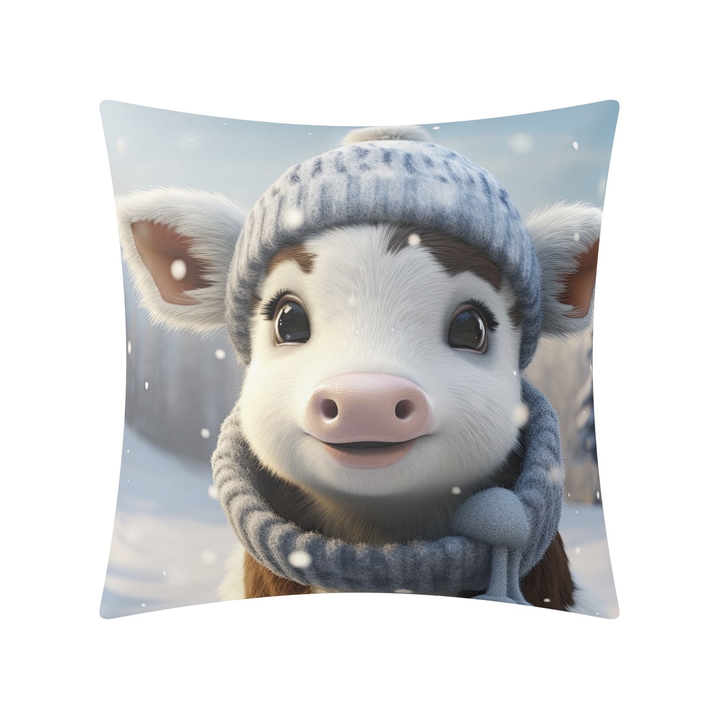 Whimsical Snowman and Dog Pillow Cover – Cozy Winter Décor (18x18 In)