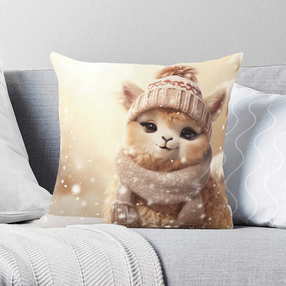 Whimsical Snowman and Dog Pillow Cover – Cozy Winter Décor (18x18 In)