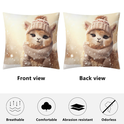 Whimsical Snowman and Dog Pillow Cover – Cozy Winter Décor (18x18 In)