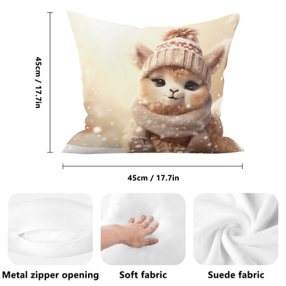 Whimsical Snowman and Dog Pillow Cover – Cozy Winter Décor (18x18 In)