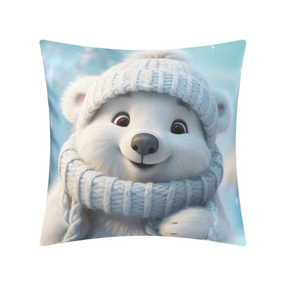 Whimsical Snowman and Dog Pillow Cover – Cozy Winter Décor (18x18 In)