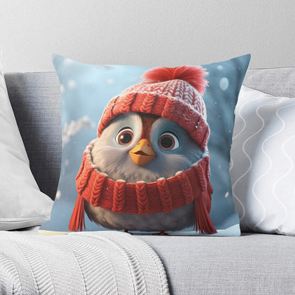 Whimsical Snowman and Dog Pillow Cover – Cozy Winter Décor (18x18 In)