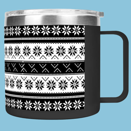 Ugly Sweater Motif - 14oz Stainless Steel Coffee Cup Mug with Lid