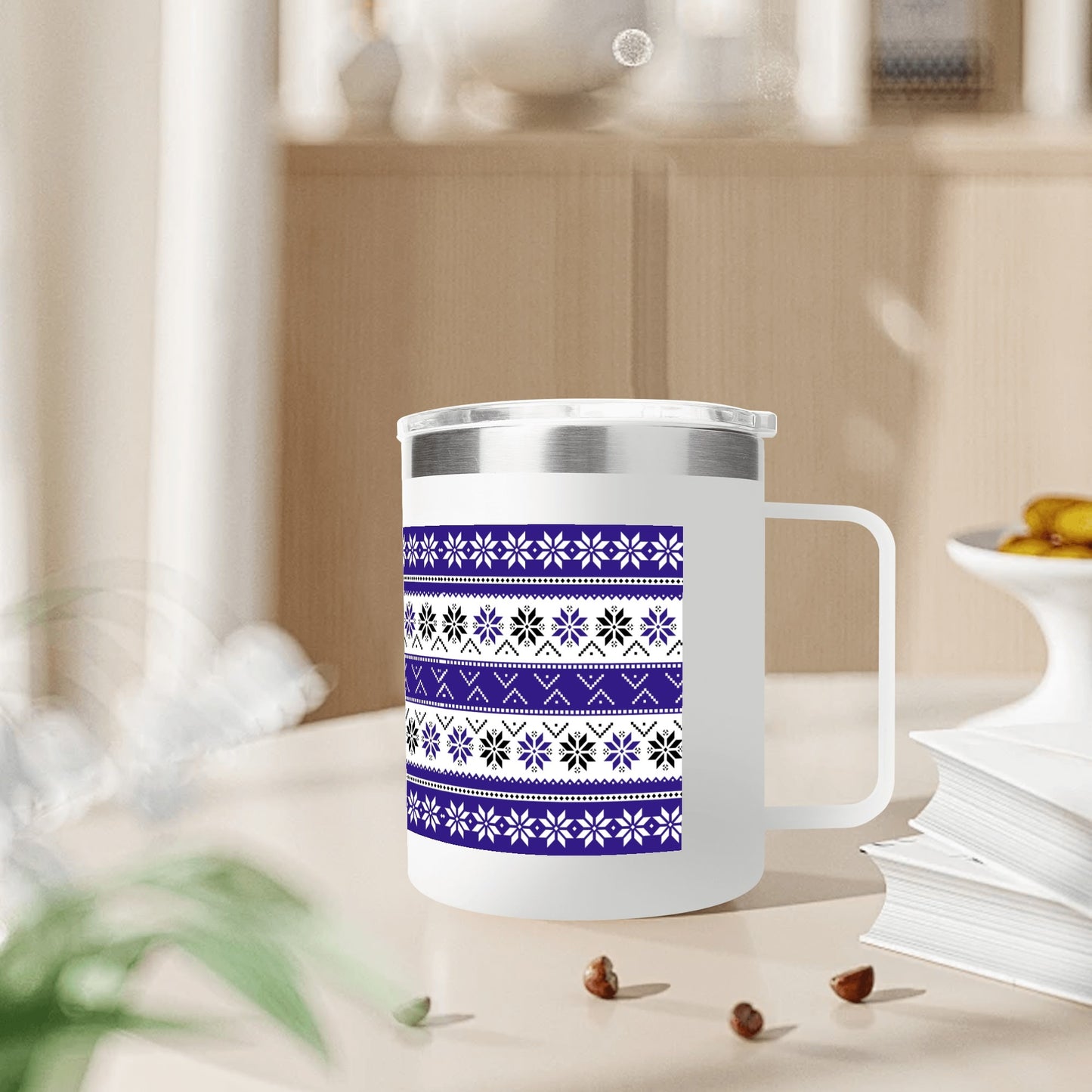 Ugly Sweater Motif – 12oz Stainless Steel Coffee Mug with Lid