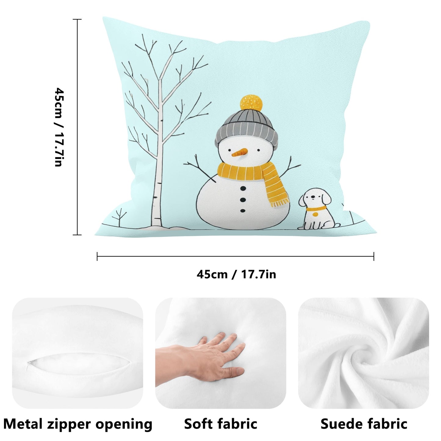 Whimsical Snowman and Dog Pillow Cover – Cozy Winter Décor (18x18 In)