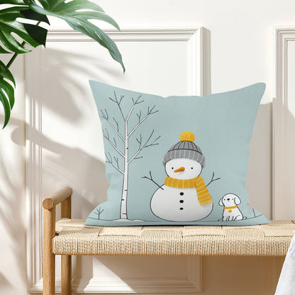 Whimsical Snowman and Dog Pillow Cover – Cozy Winter Décor (18x18 In)