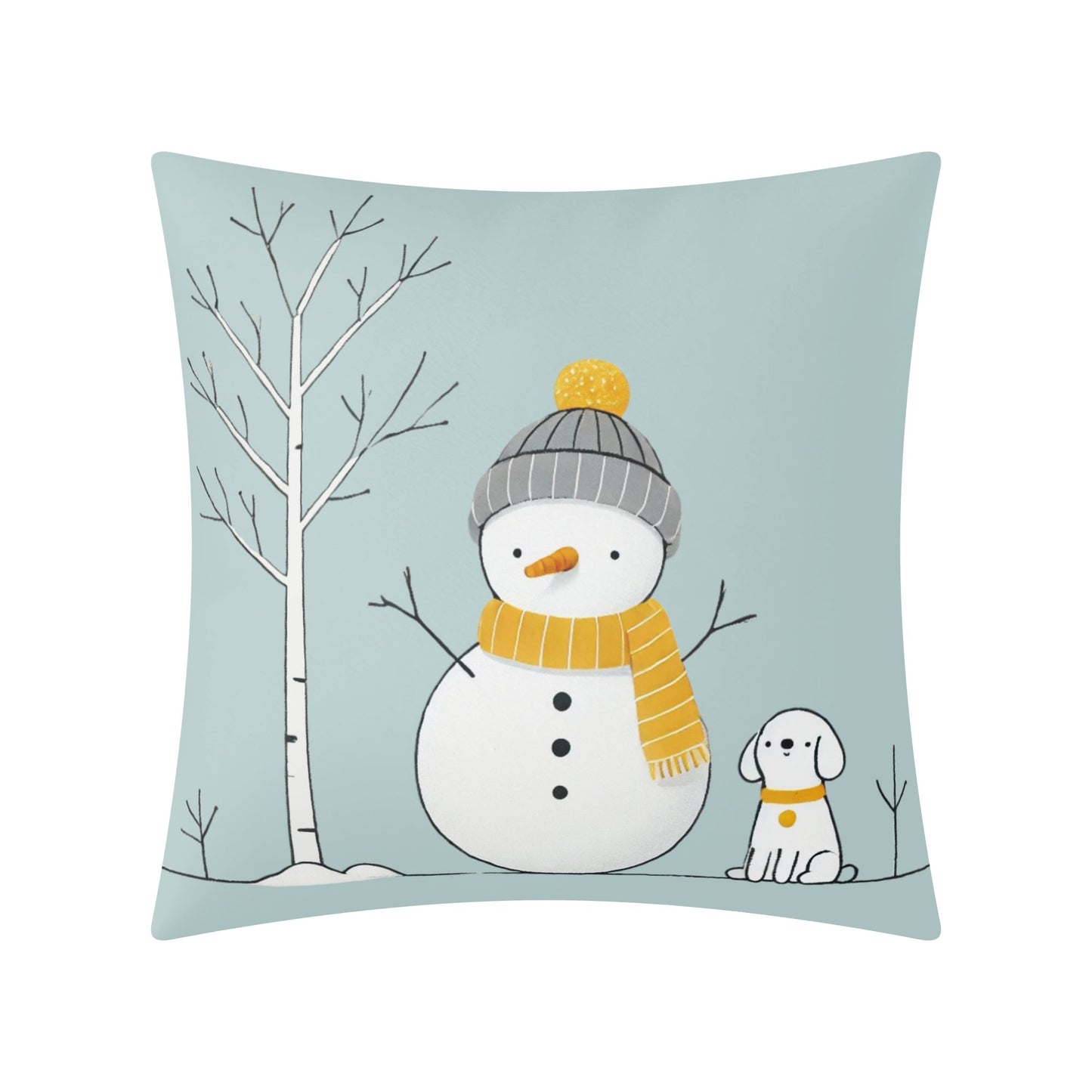 Whimsical Snowman and Dog Pillow Cover – Cozy Winter Décor (18x18 In)