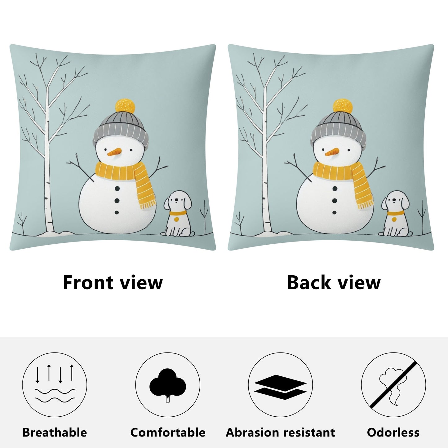 Whimsical Snowman and Dog Pillow Cover – Cozy Winter Décor (18x18 In)