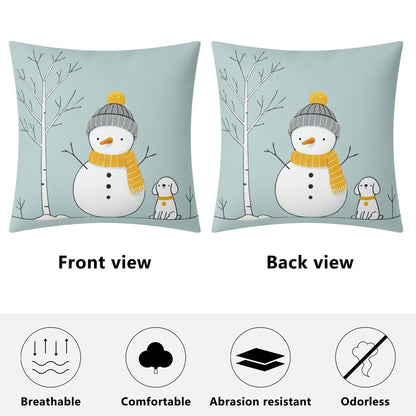 Whimsical Snowman and Dog Pillow Cover – Cozy Winter Décor (18x18 In)