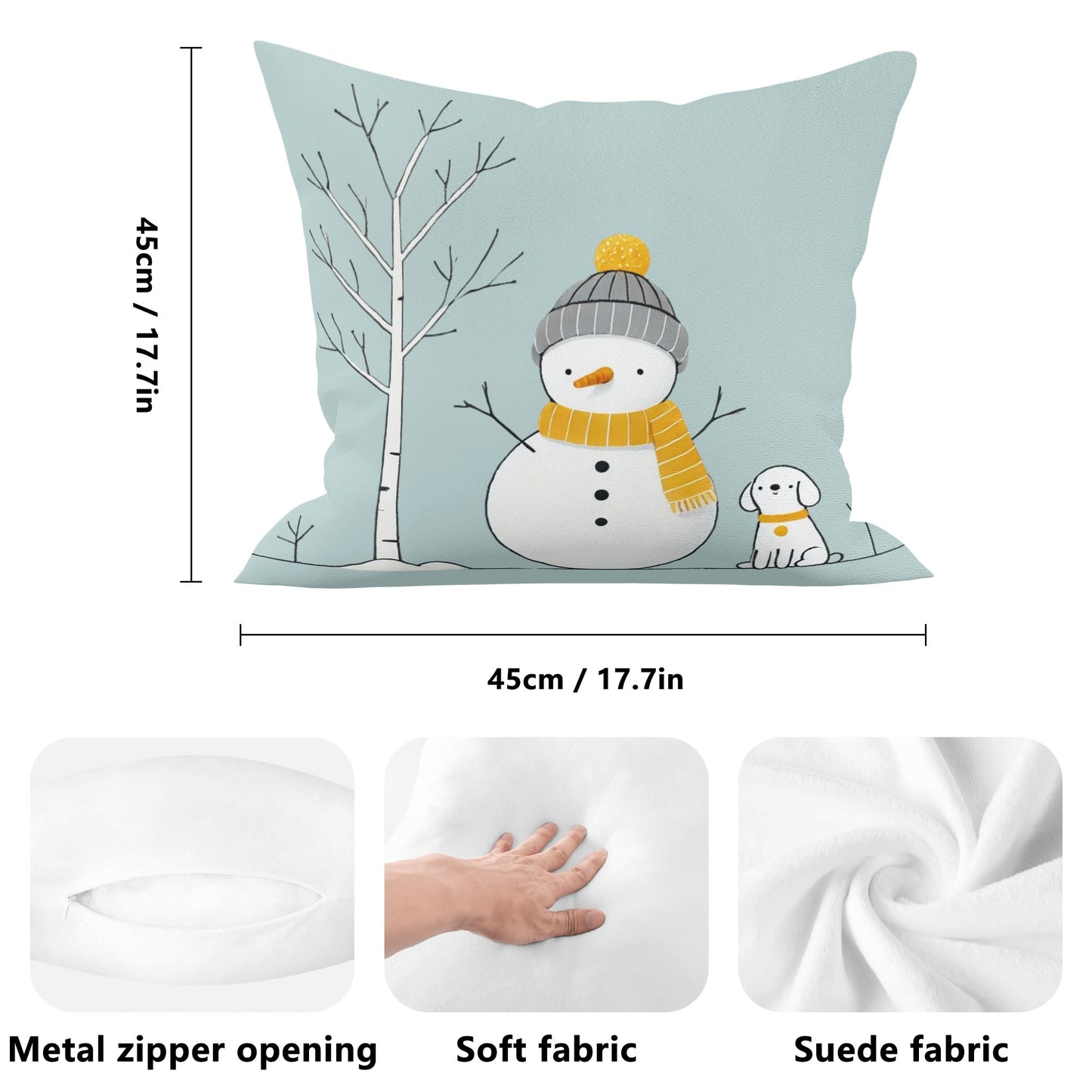 Whimsical Snowman and Dog Pillow Cover – Cozy Winter Décor (18x18 In)