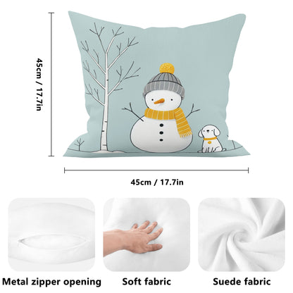 Whimsical Snowman and Dog Pillow Cover – Cozy Winter Décor (18x18 In)