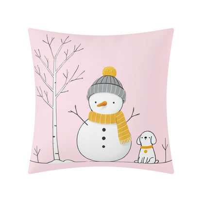 Whimsical Snowman and Dog Pillow Cover – Cozy Winter Décor (18x18 In)