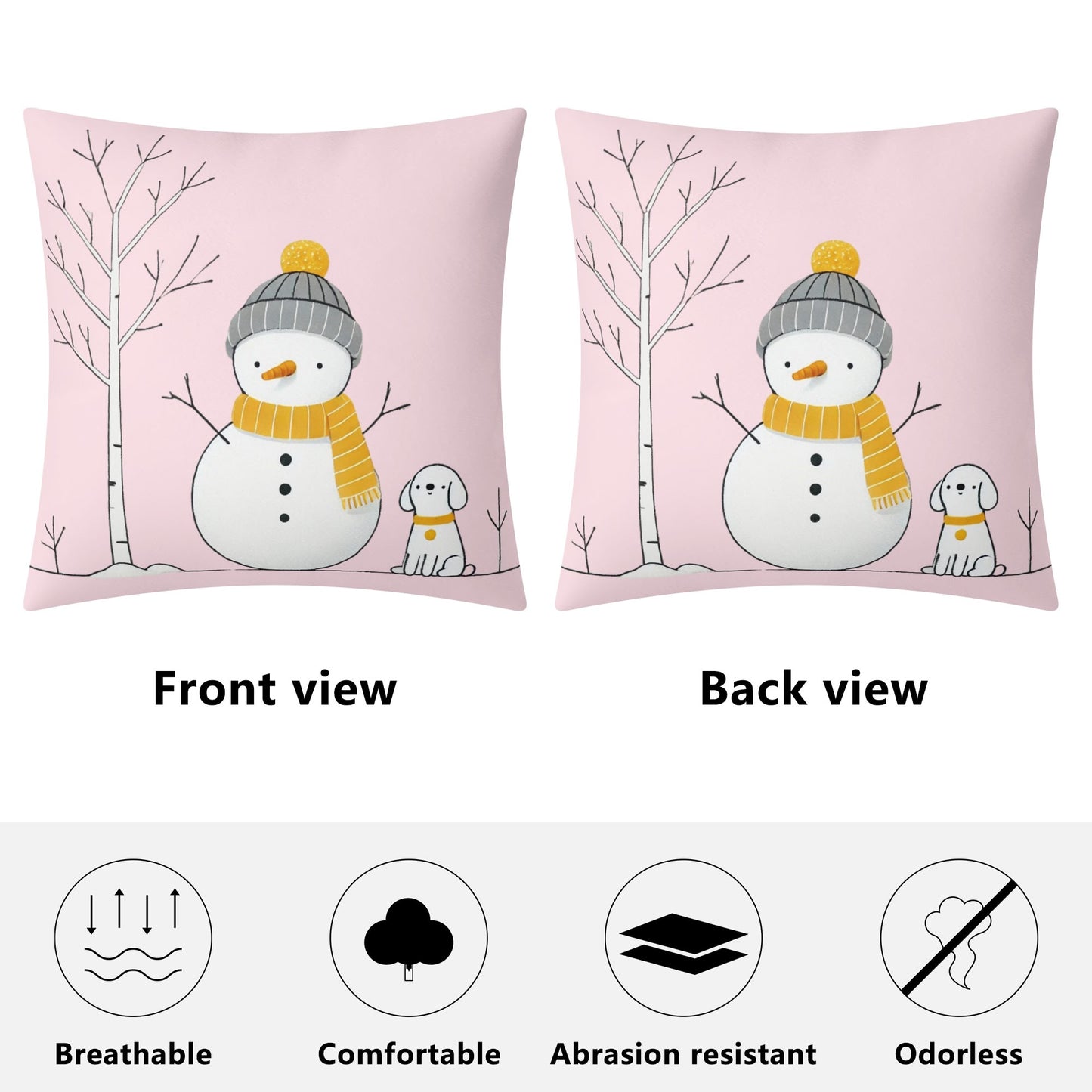 Whimsical Snowman and Dog Pillow Cover – Cozy Winter Décor (18x18 In)