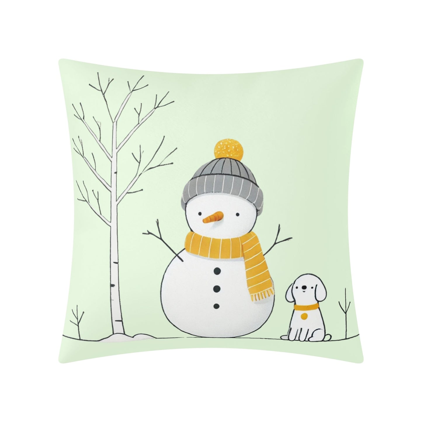 Whimsical Snowman and Dog Pillow Cover – Cozy Winter Décor (18x18 In)