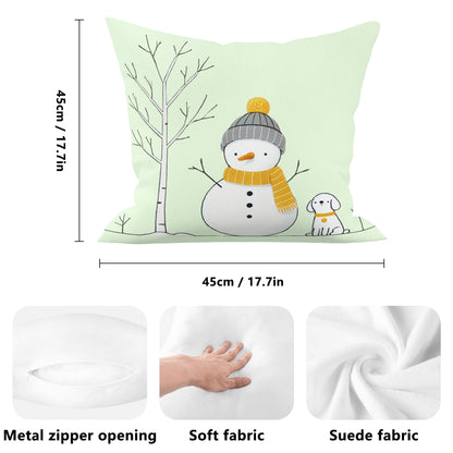 Whimsical Snowman and Dog Pillow Cover – Cozy Winter Décor (18x18 In)