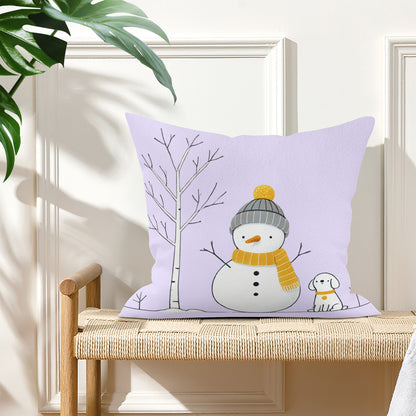 Whimsical Snowman and Dog Pillow Cover – Cozy Winter Décor (18x18 In)