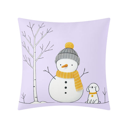 Whimsical Snowman and Dog Pillow Cover – Cozy Winter Décor (18x18 In)