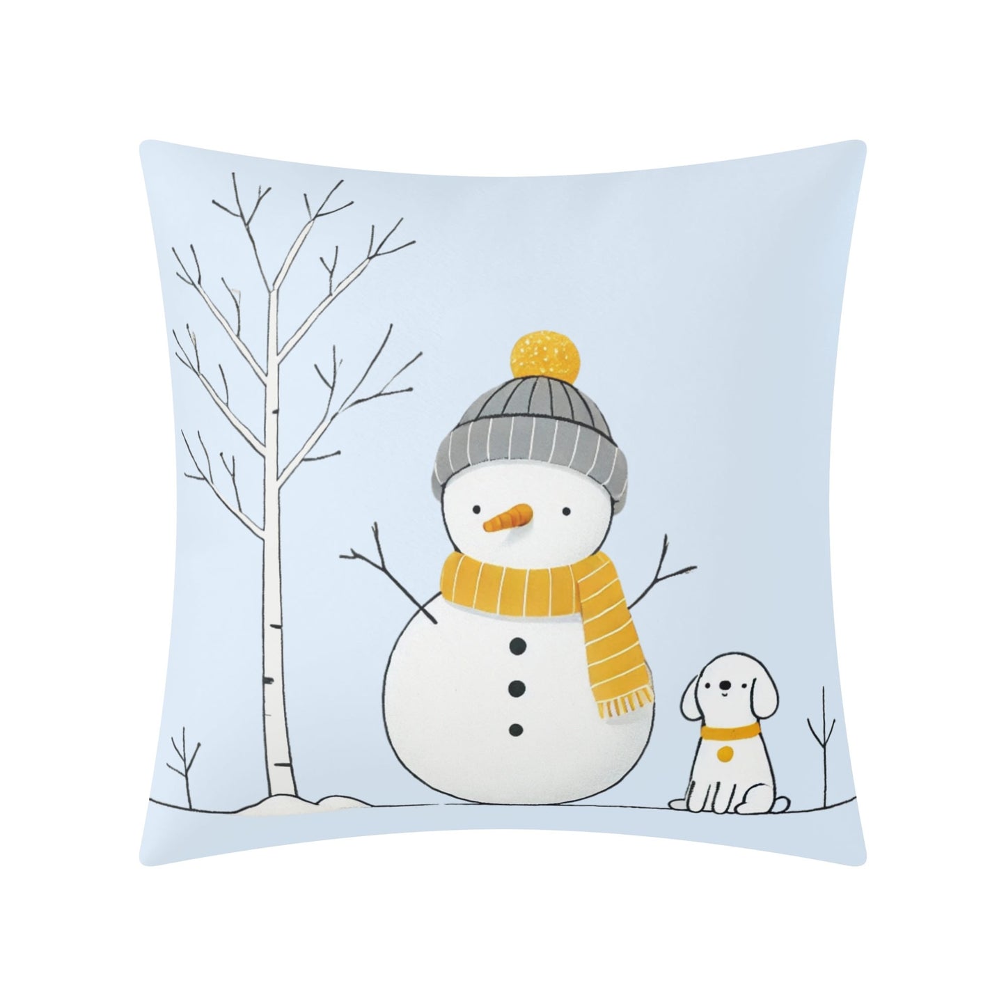 Whimsical Snowman and Dog Pillow Cover – Cozy Winter Décor (18x18 In)