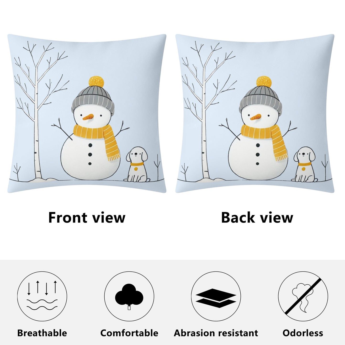 Whimsical Snowman and Dog Pillow Cover – Cozy Winter Décor (18x18 In)