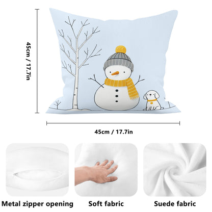 Whimsical Snowman and Dog Pillow Cover – Cozy Winter Décor (18x18 In)