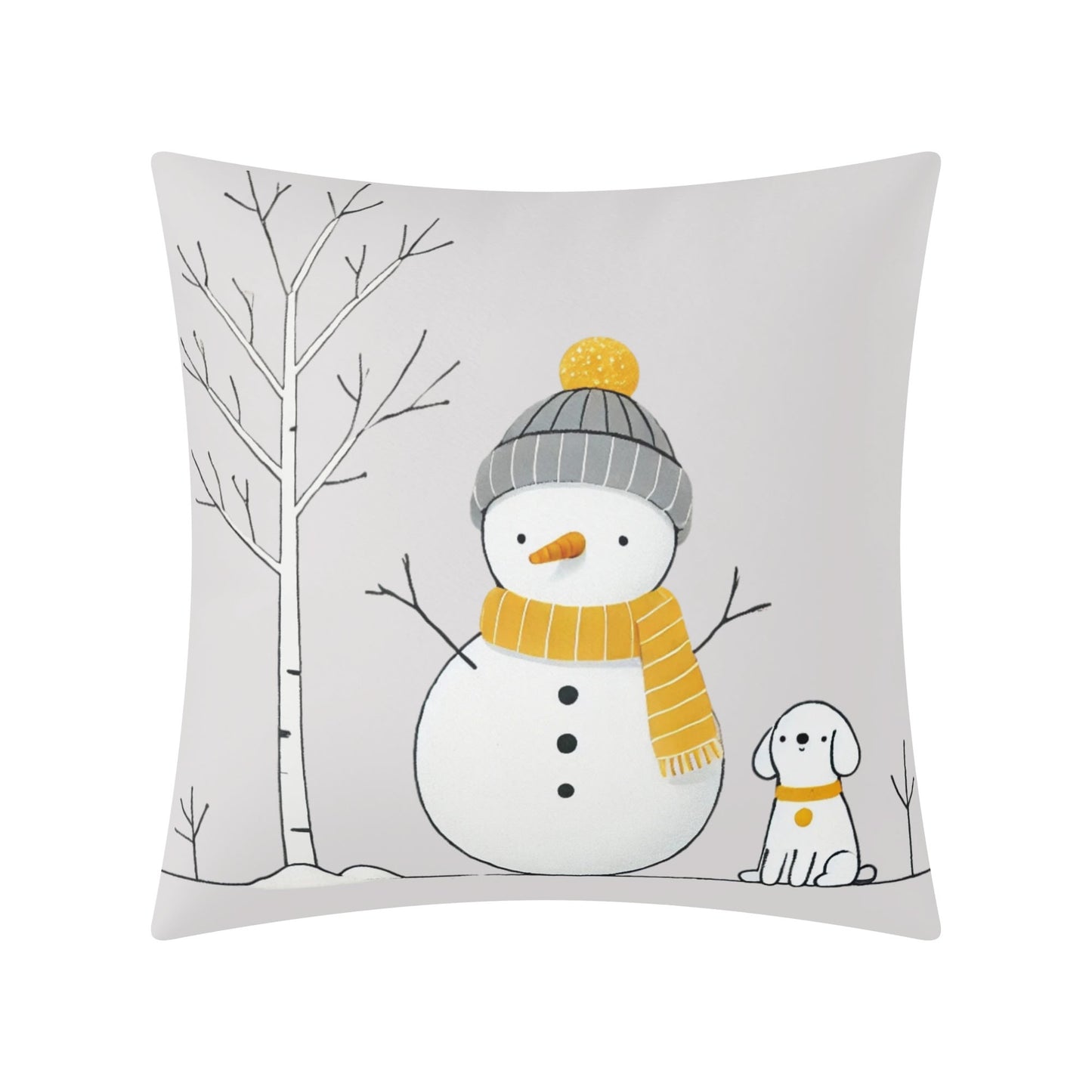 Whimsical Snowman and Dog Pillow Cover – Cozy Winter Décor (18x18 In)