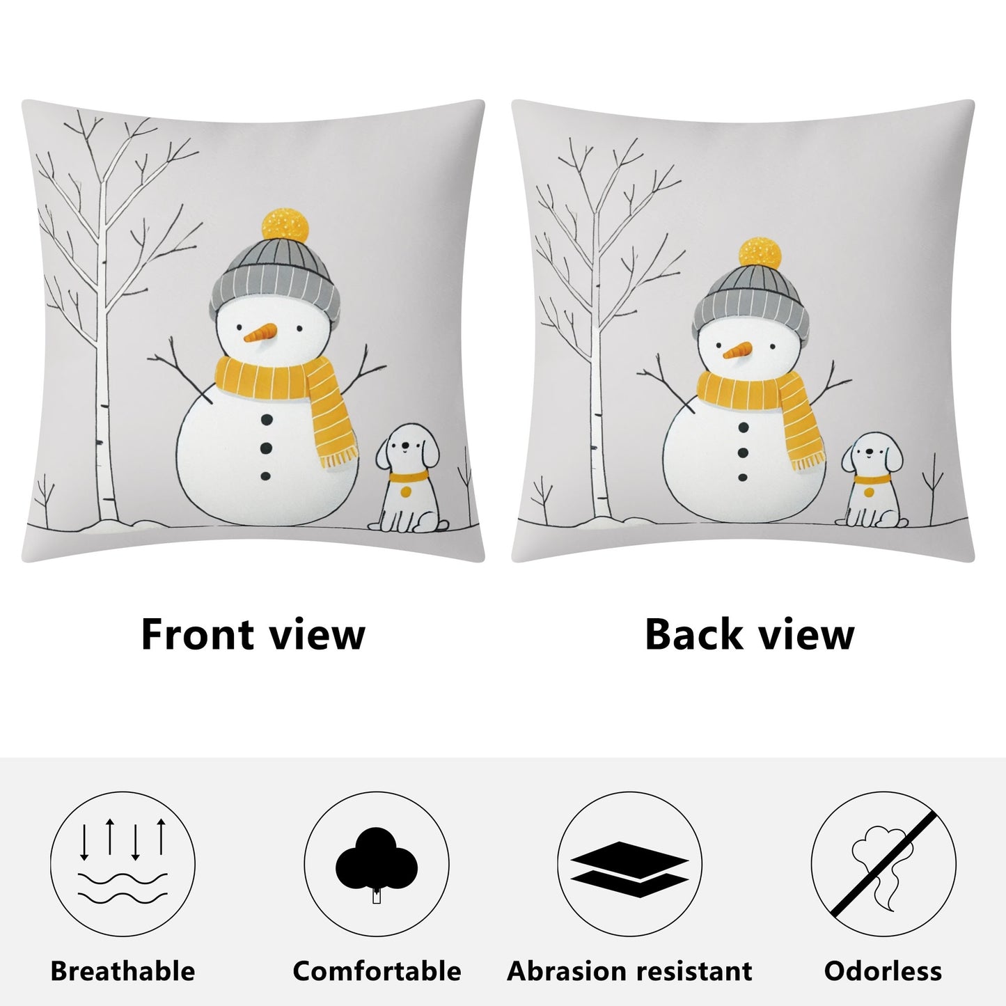 Whimsical Snowman and Dog Pillow Cover – Cozy Winter Décor (18x18 In)