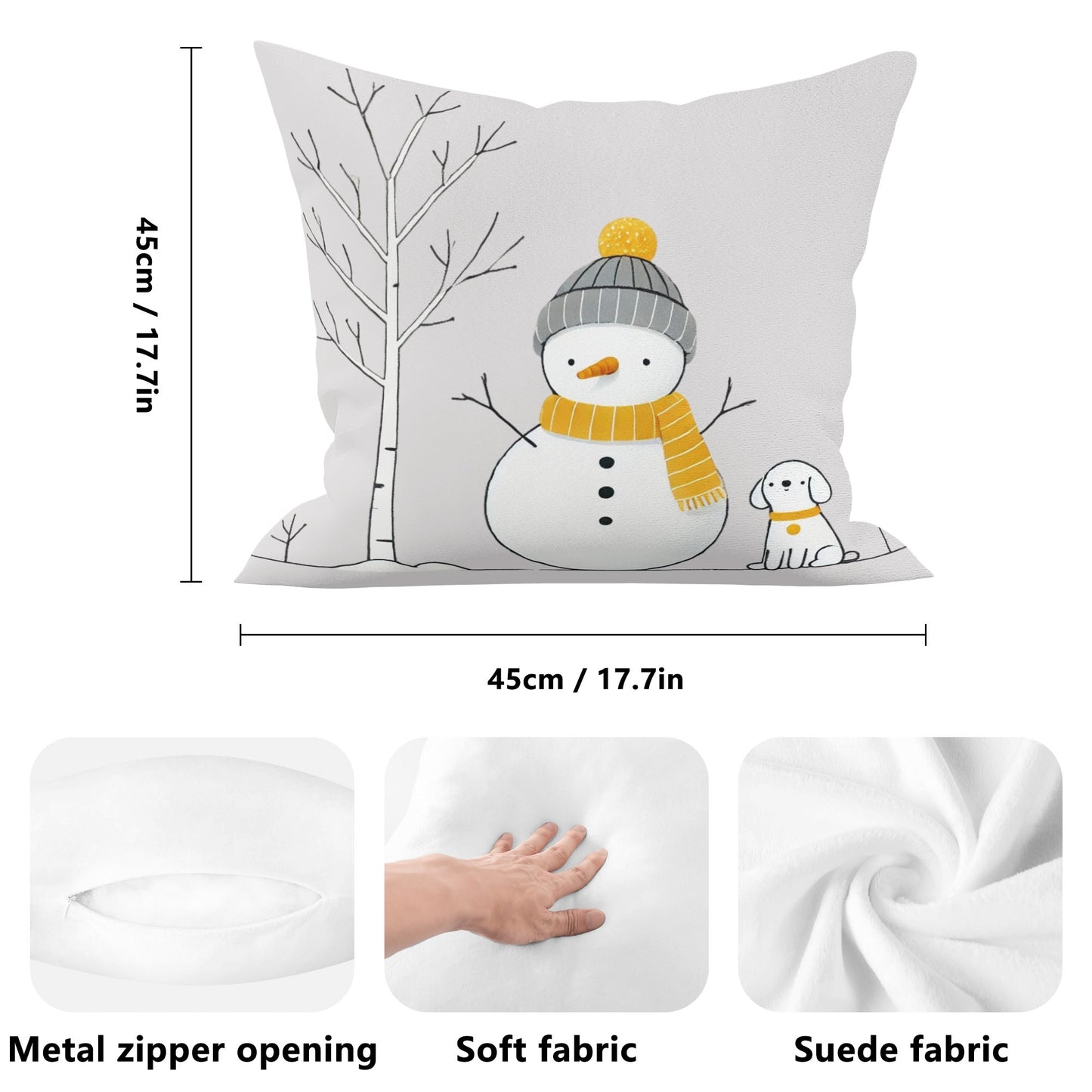 Whimsical Snowman and Dog Pillow Cover – Cozy Winter Décor (18x18 In)