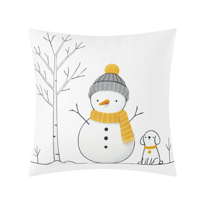 Whimsical Snowman and Dog Pillow Cover – Cozy Winter Décor (18x18 In)