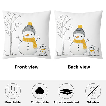 Whimsical Snowman and Dog Pillow Cover – Cozy Winter Décor (18x18 In)