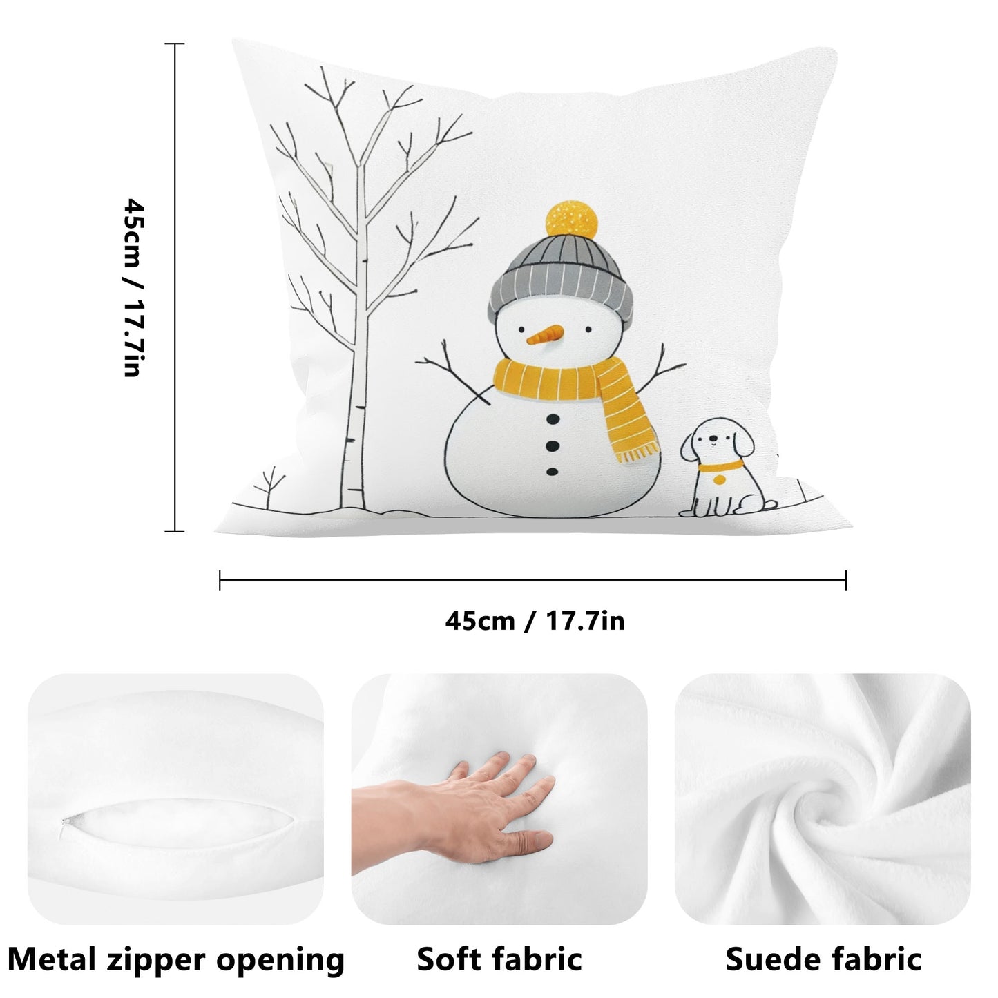 Whimsical Snowman and Dog Pillow Cover – Cozy Winter Décor (18x18 In)