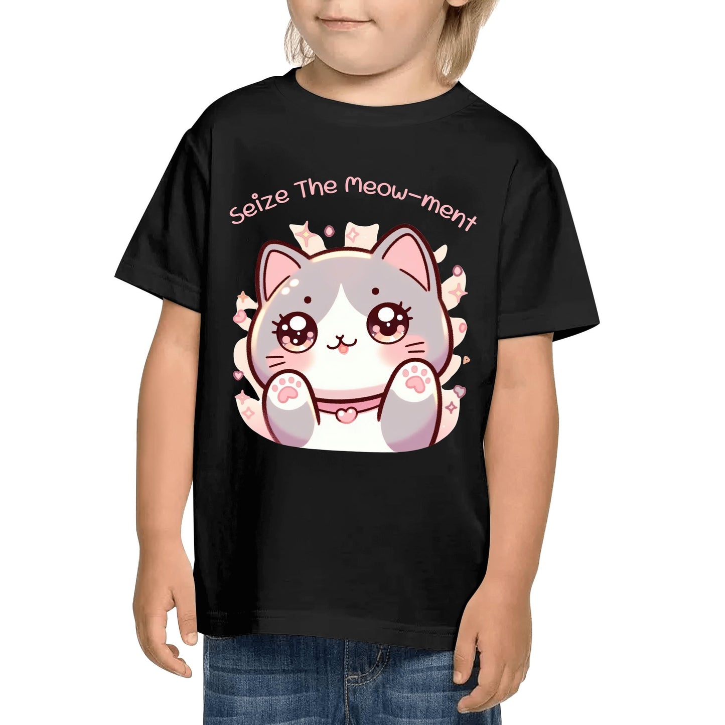 Seize The Meow-ment - Kids 100% Cotton Funny Cat T-Shirt