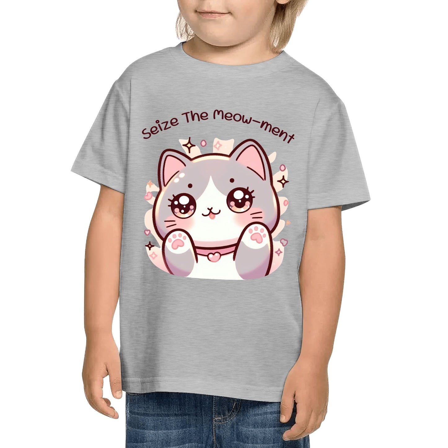 Seize The Meow-ment - Kids 100% Cotton Funny Cat T-Shirt