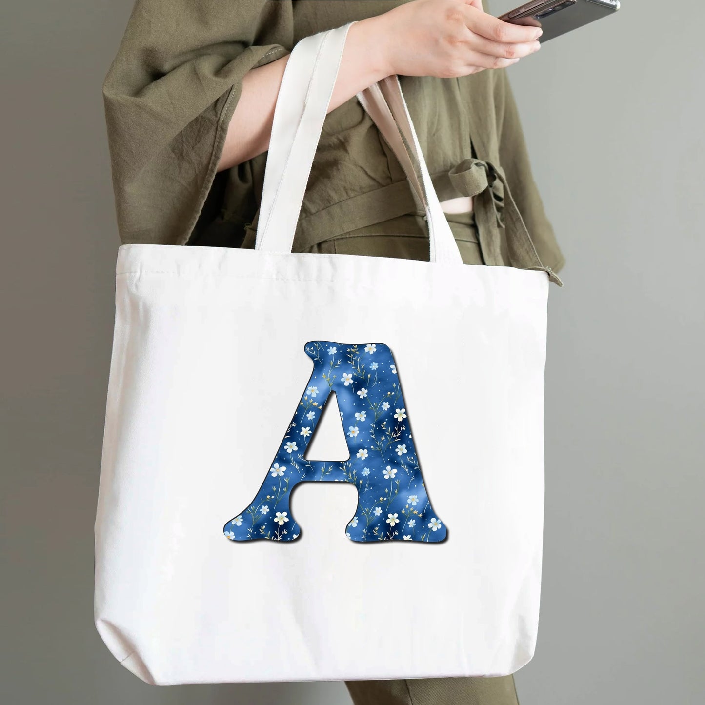 A - Monogrammed 100% Cotton Tote Bag - Eco-Friendly