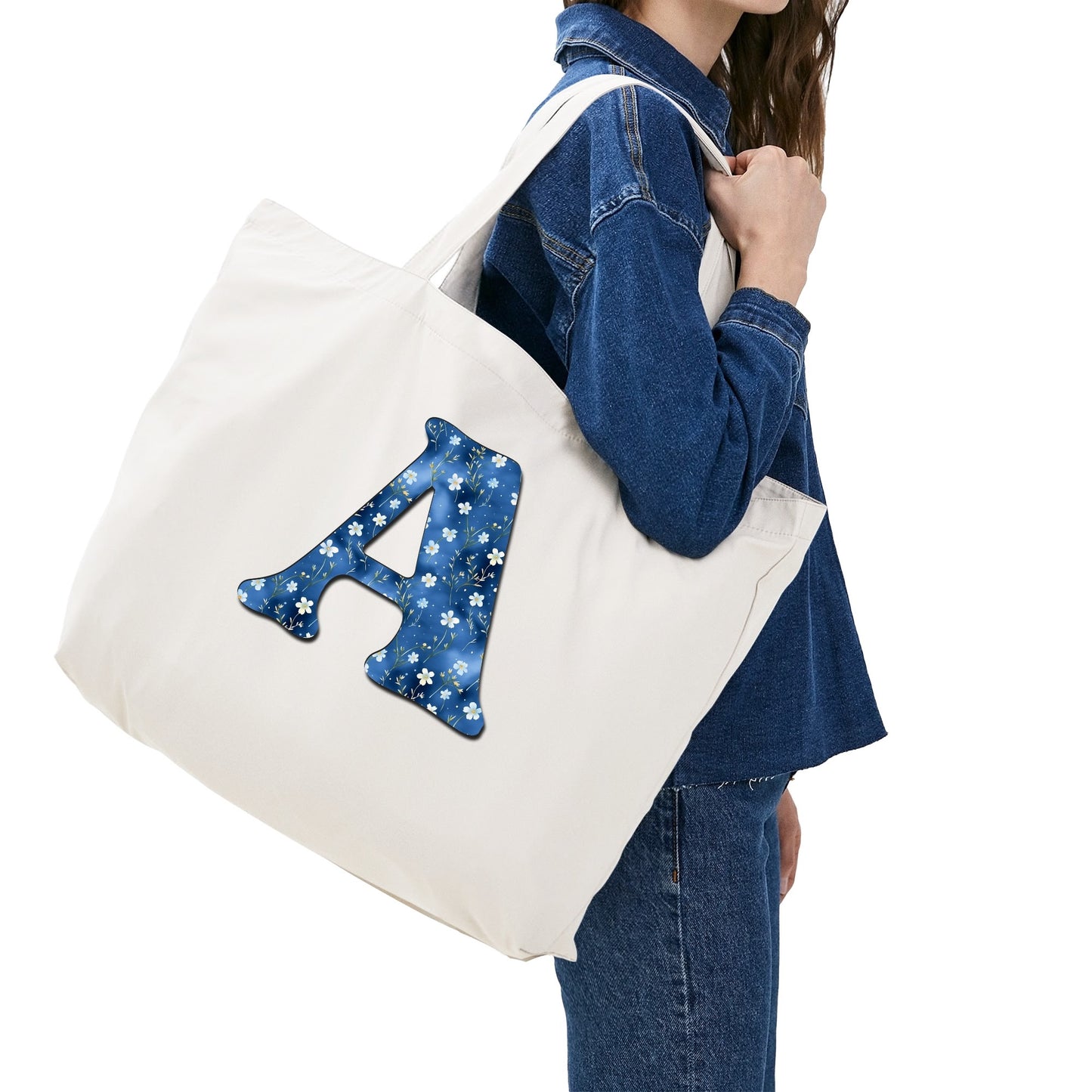 A - Monogrammed 100% Cotton Tote Bag - Eco-Friendly