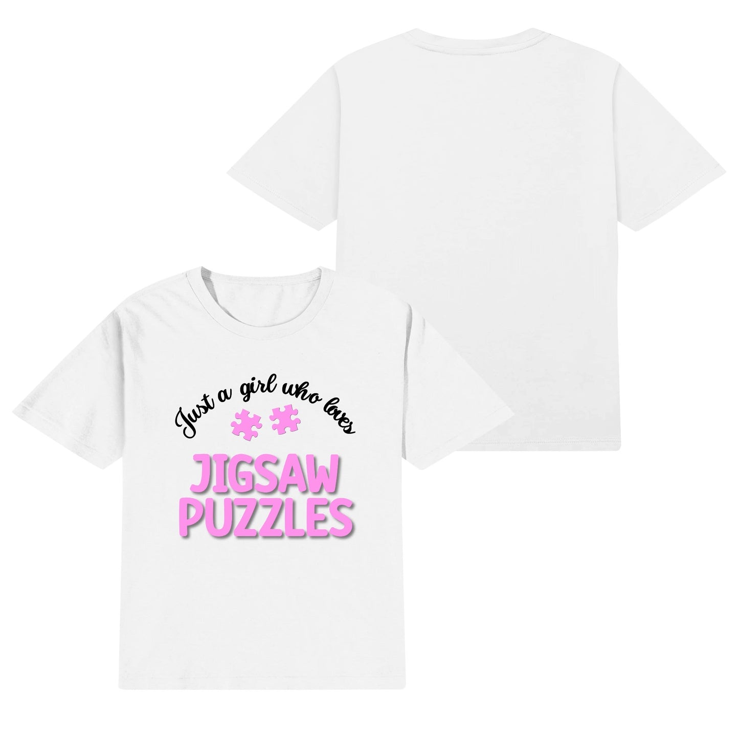 Just A Girl Who Loves Jigsaw Puzzles - Kids 100% Soft Cotton Pink on White & Gray T-Shirts